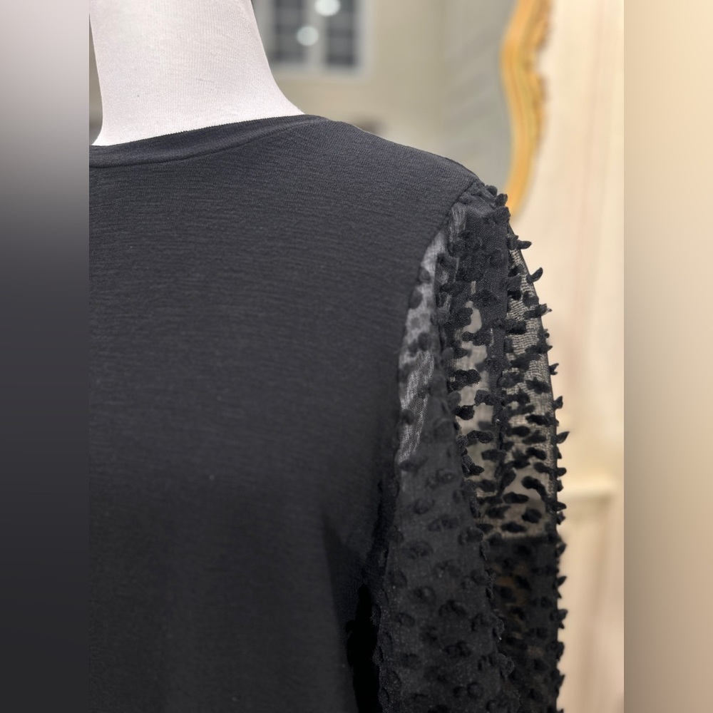 Maeve Anthropologie‎ Black Balloon Sleeve Textured Crop Top Size L Romantic Chic - Picture 3 of 10